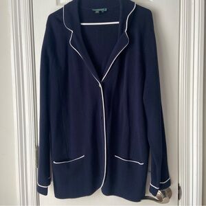 Lauren Ralph Lauren Navy Cardigan 100% cotton NWT white trim 2X
